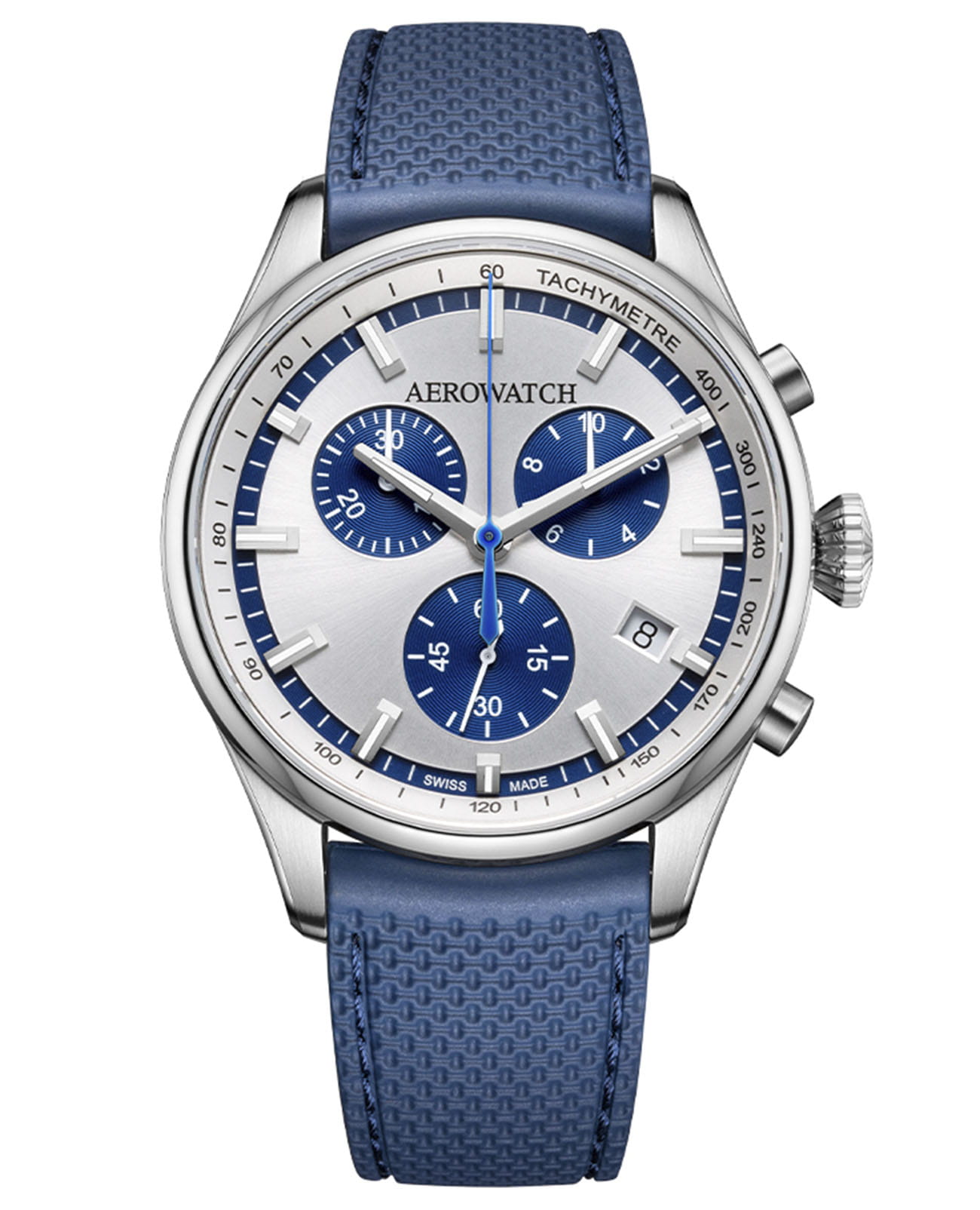 Aerowatch Aerowatch Les Grandes Classiques 79990 AA05  79990 AA05 кварцевые мужские часы серебристый циферблат, браслет кожаный — вид спереди